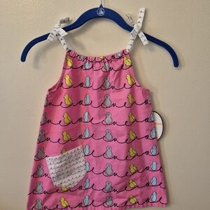 Girls Pink Chick Print Tank Easter Spring Dress Cotton with Pocket